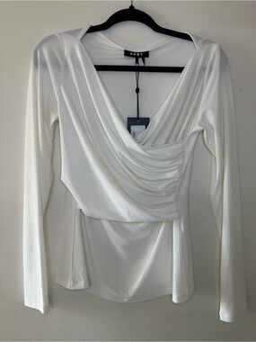 NWT DKNY Cream Draped V-Neck Long Sleeve Top